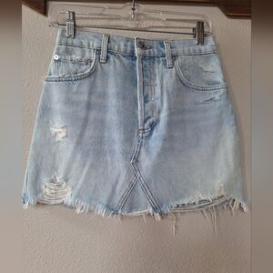 NWOT AGOLDE Quinn High-Rise Denim Mini Skirt Button Fly Women Size 27 Distressed